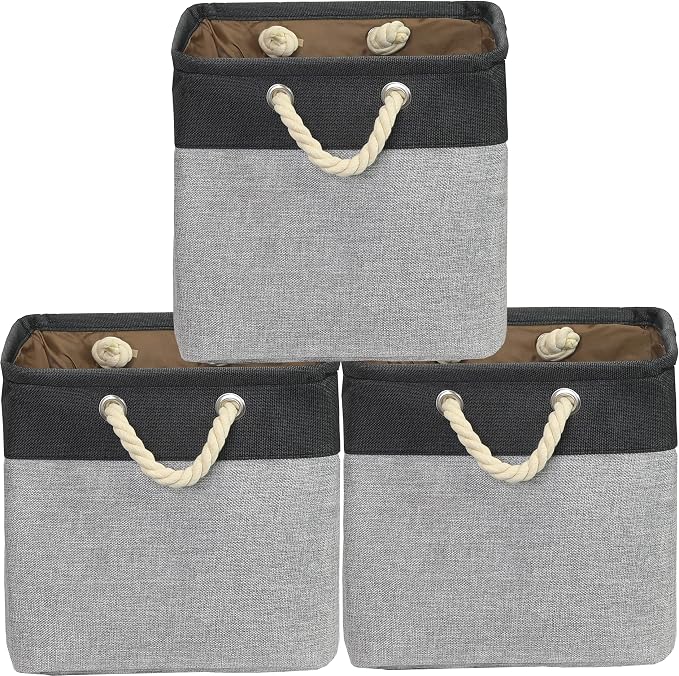 SIMPLE HOUSEWARE Fabric Storage Cubes, 3 Pack, Dark Gray - Image 3