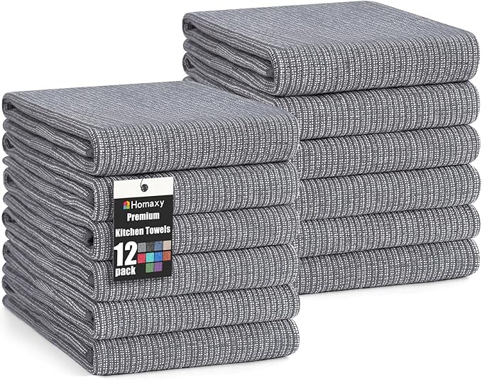 Homaxy Premium Kitchen Towels, Large Cotton Kitchen Hand Towels, Flat and Terry by Homaxy
