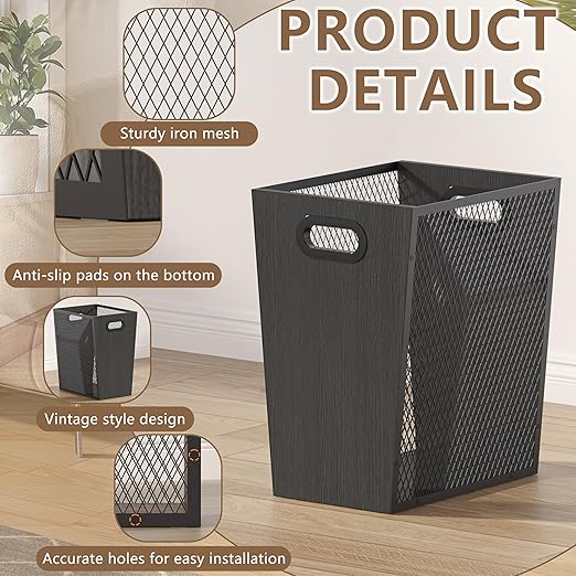 Piskyet Black Office Trash Can for Near Desk, 7 Gallon Unique Wood Bedroom - Image 6