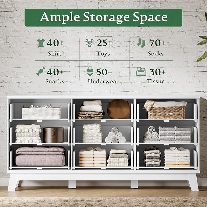 Fluted Dresser with 9 Drawers, Wooden Dresser TV Stand, Wood Closet Clothes - Image 4