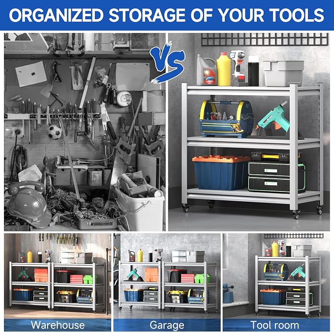 34''W Garage Heavy Duty 3-Tier Adjustable Storage Rack, Steel Shelving - Image 7