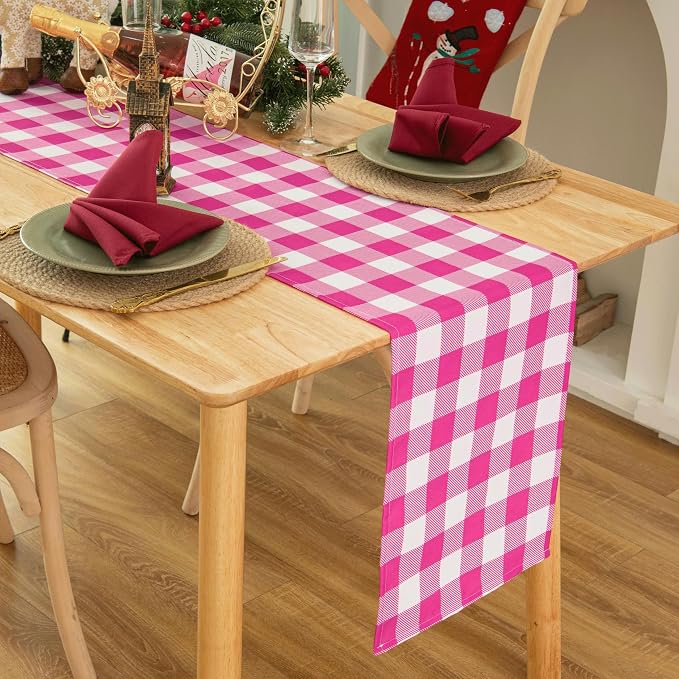 Waterproof Checkered Tablecloth Runner Fabric by Essifunia