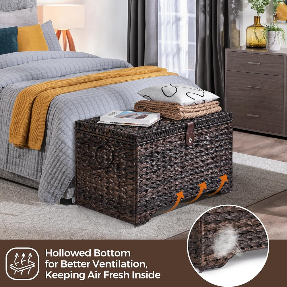 165L Handwoven Wicker Storage Basket with Lid, Large Storage Trunk