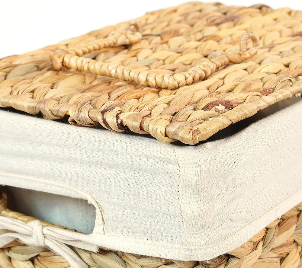 Handmade Rectangular Water Hyacinth Wicker Laundry Hamper with Lid Natural, M...