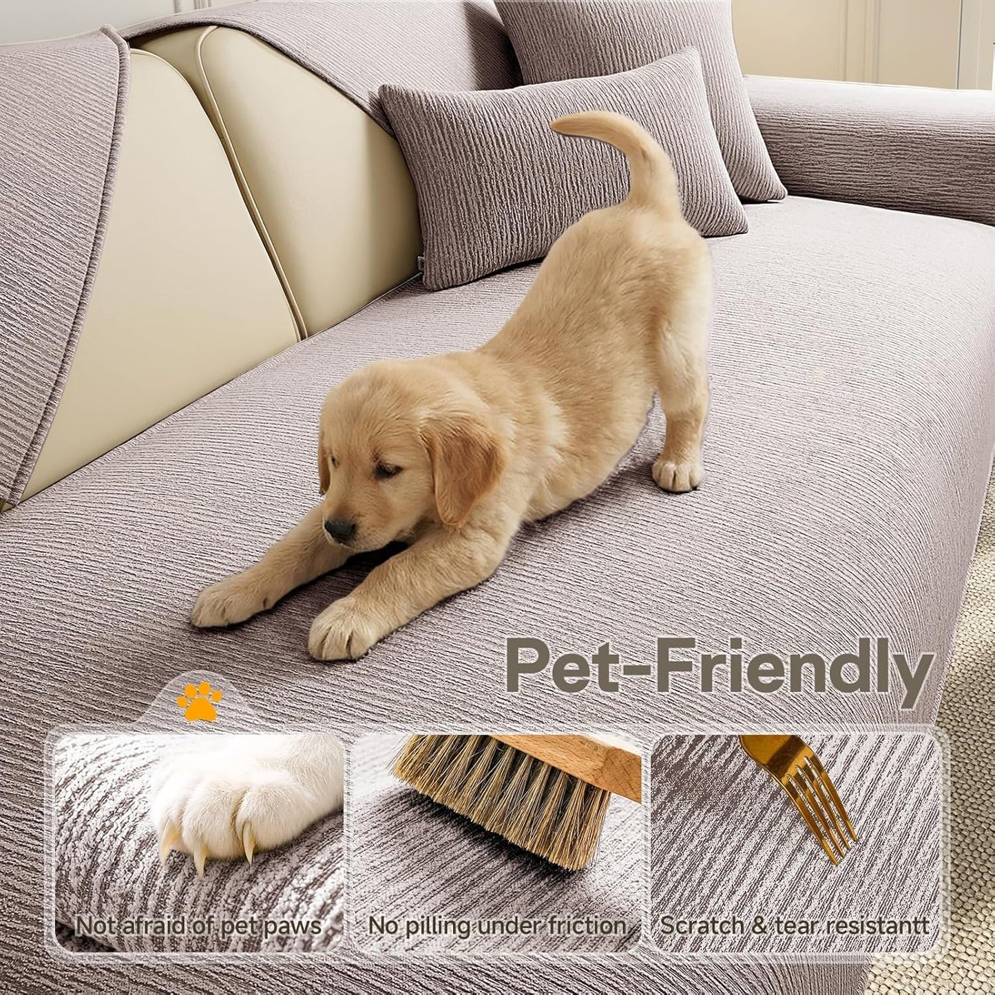 Couch Cover for Sectional Sofa, Pet Friendly Furniture Protector for Furry Pets, Washable Non-Slip Slipcover (Coffee,1pc/27×27")