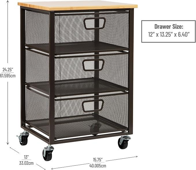 Mind Reader 3-Drawer Rolling Storage Cart, Office Organizer - Image 3