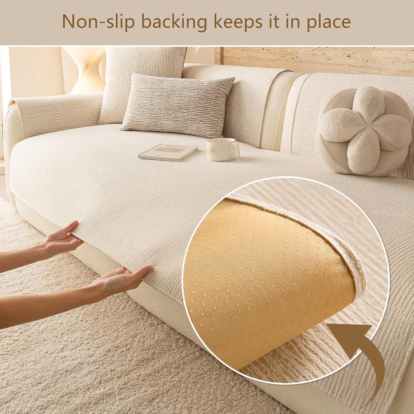 MEETSKY Couch Cover for Sofa, Couch Covers for Dogs, Non Slip Washable Pet Sofa Cover, Fade Resistant Couch Cover Slipcover Couch Protector, Dog Mat for Couches, Beige, 35" x 71" (Only 1 Piece)