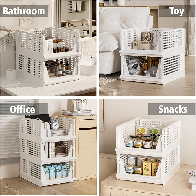 Proarea Stackable Plastic Storage Basket Closet Organizer Bin Foldable Clothes - Image 6