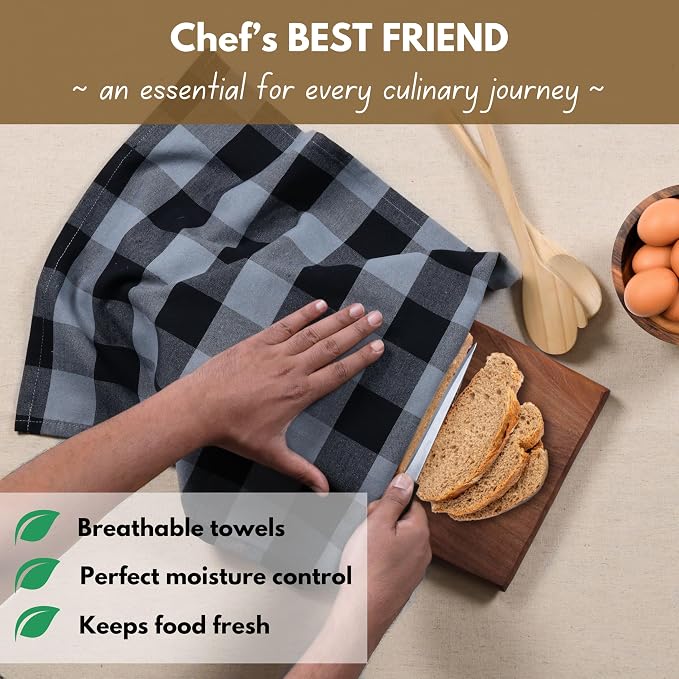 Native Fab Buffalo Check Kitchen Dish Towels, 4 Pack, Washable 16"x26" - Image 2
