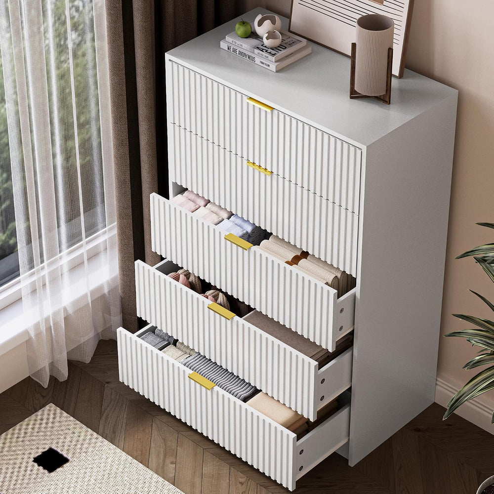 MAISONARIA 5 Drawer Dresser for Bedroom, Tall Dresser Chest of Drawers with G...