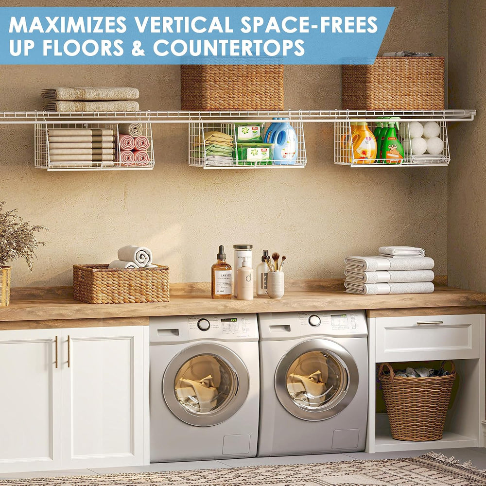 23.62” Extra-Long Under-Shelf Hanging Laundry Basket Organizer, 3-Pack Space-...