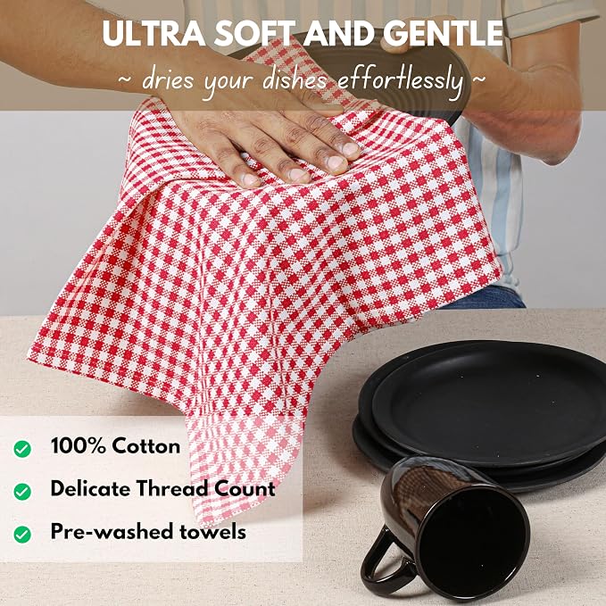 Native Fab Gingham Cotton Kitchen Towel 4 Pack 16"x26" - Image 2