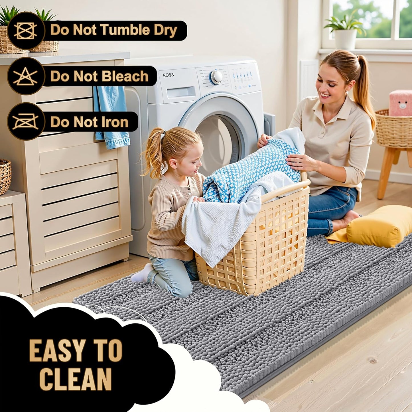 OLANLY Thick Bathroom Rugs Sets 3 Piece, Absorbent Chenille Striped Bath Mats and U-Shaped Contour Toilet Rug, Home Decor Accessories, Bath Mat Set for Bathroom (30"x20"+24"x16"+24"x20", Grey)