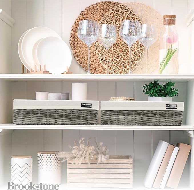 Brookstone Wicker Shelf Storage Basket Decorative Shelf Bin, bathroom - Image 6