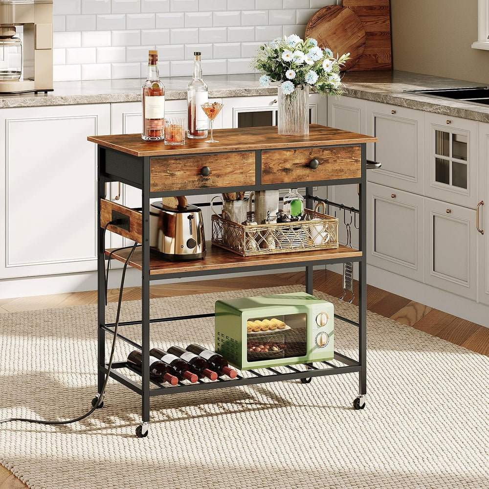 HOOBRO Kitchen Island with Storage, Rolling Island Cart for Kitchen with 2 Dr...