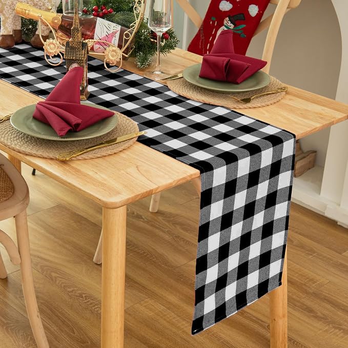 Waterproof Checkered Tablecloth Runner Fabric by Essifunia