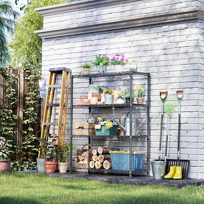 IZEUK Outdoor Metal Storage Shelving Unit, 4-Tier Heavy Duty Wire Rack Organizer - Image 2