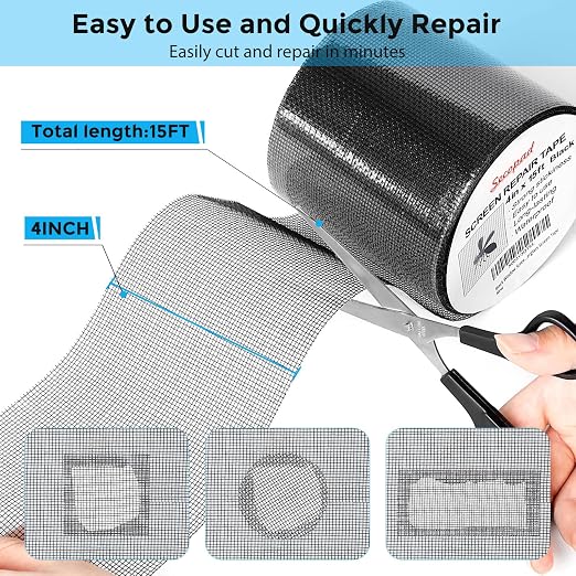 Black Window Screen Repair Tape, 4 in X 15 FT Screen Repair Kit - Image 2