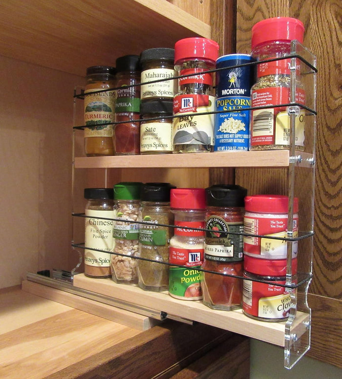 Vertical Spice Solid Maple Storage Rack Drawer - Sliding Spice Rack - Pantry Organizers and Storage - Kitchen Cabinet Organizer - Made in USA - 1 Drawer, 2 Tiers (2.3" W x 10.75" H x 10.6" D)