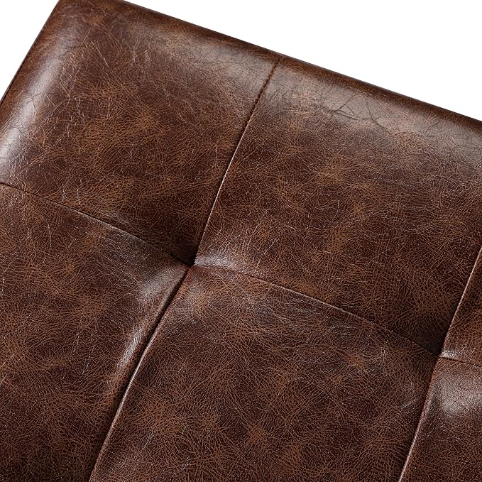 Adeco 18" Storage Ottoman Foot Rest Stool, Walnut Leather Ottoman - Image 6