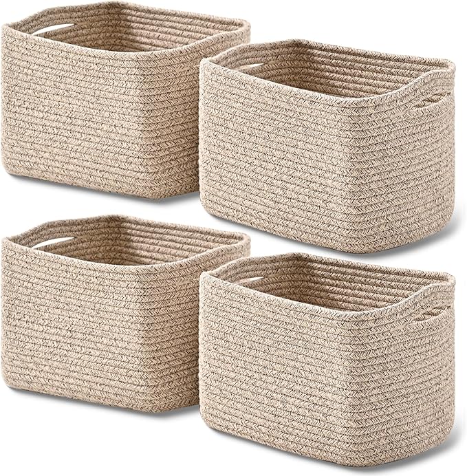 Small Storage Baskets for Shelves Organizing, Woven Cotton Rope Baskets for by ICERZCZ
