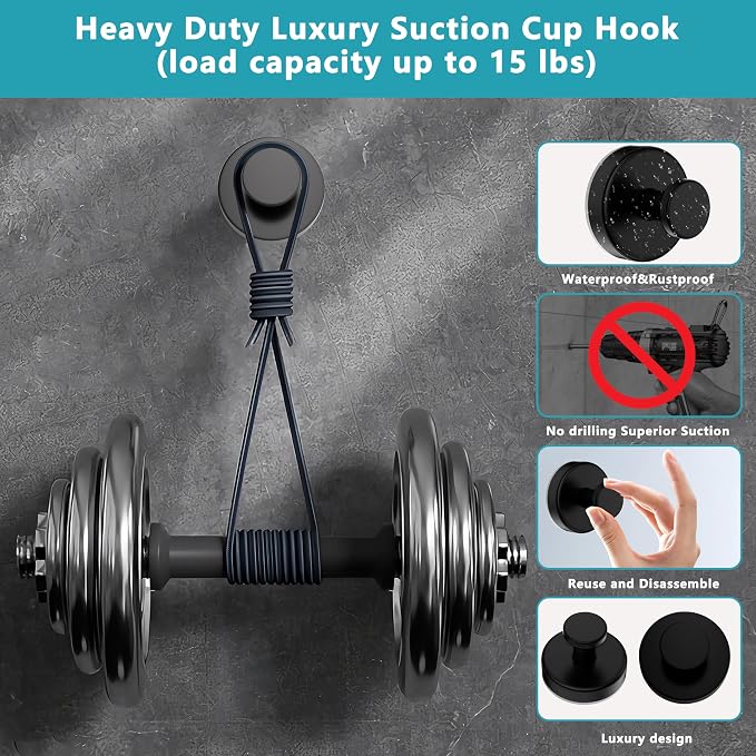 Suction Cup Hooks for Shower, Removable No Drill Towel Hooks, Upgraded 15 lbs - Image 4
