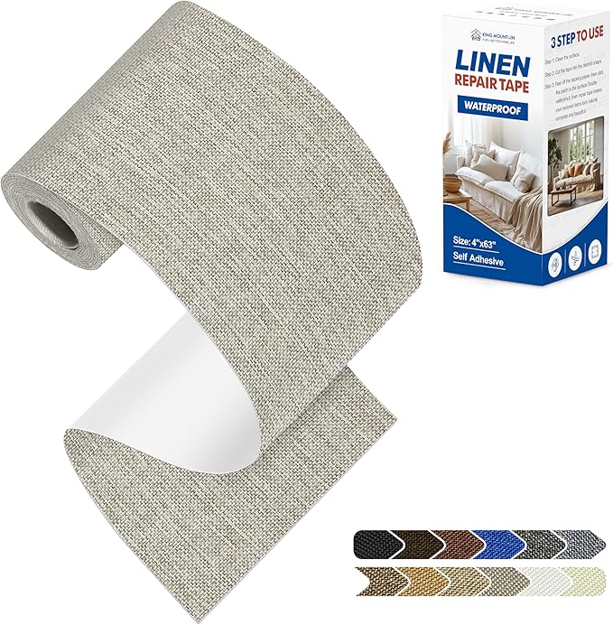KING MOUNTAIN Linen Repair Patches, Self-Adhesive Fabric Patches, 4 X 63 inch by ForABetterHomeLife