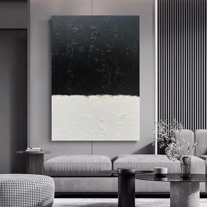 NANKAI Hand-Painted Black and White Wall Art, Minimalist Abstract Painting - Image 6