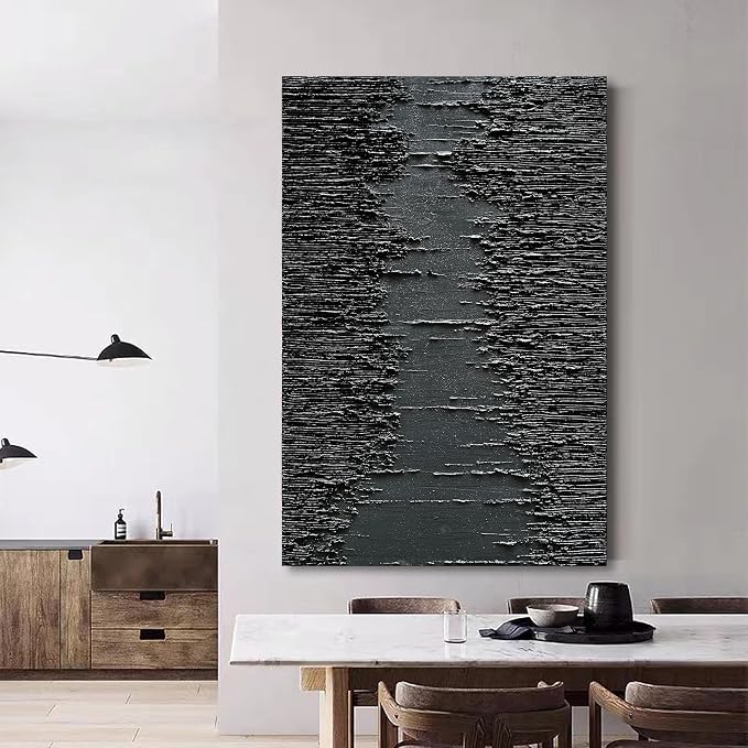 NANKAI Art Hand-Painted Thick Texture Black Minimalist Oil Painting 45x30 Inchs - Image 5