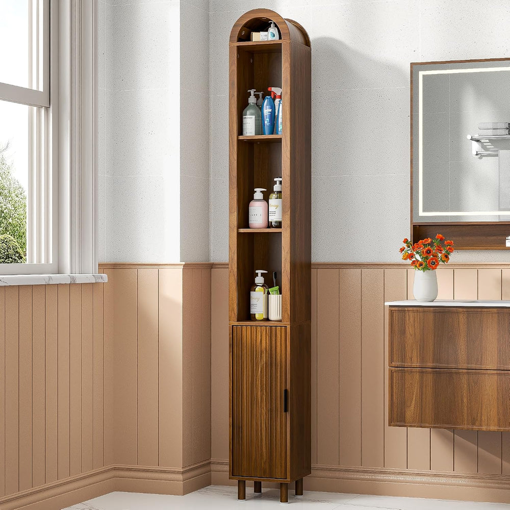 Narrow Bathroom Storage Cabinet, Tall Arched Small Wood Cabinet, Slim