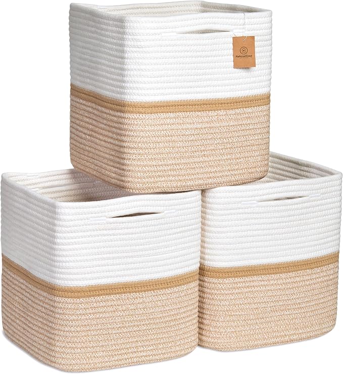 NaturalCozy Storage Cubes 11 Inch Cotton Rope Woven Baskets by NaturalCozy