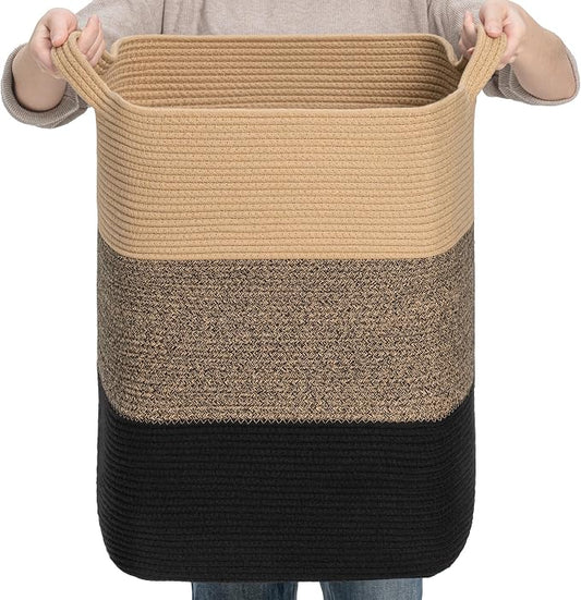 CLHMILY&Z 75L Laundry Basket Rectangular Black Jute Rope by ClhmilyZ
