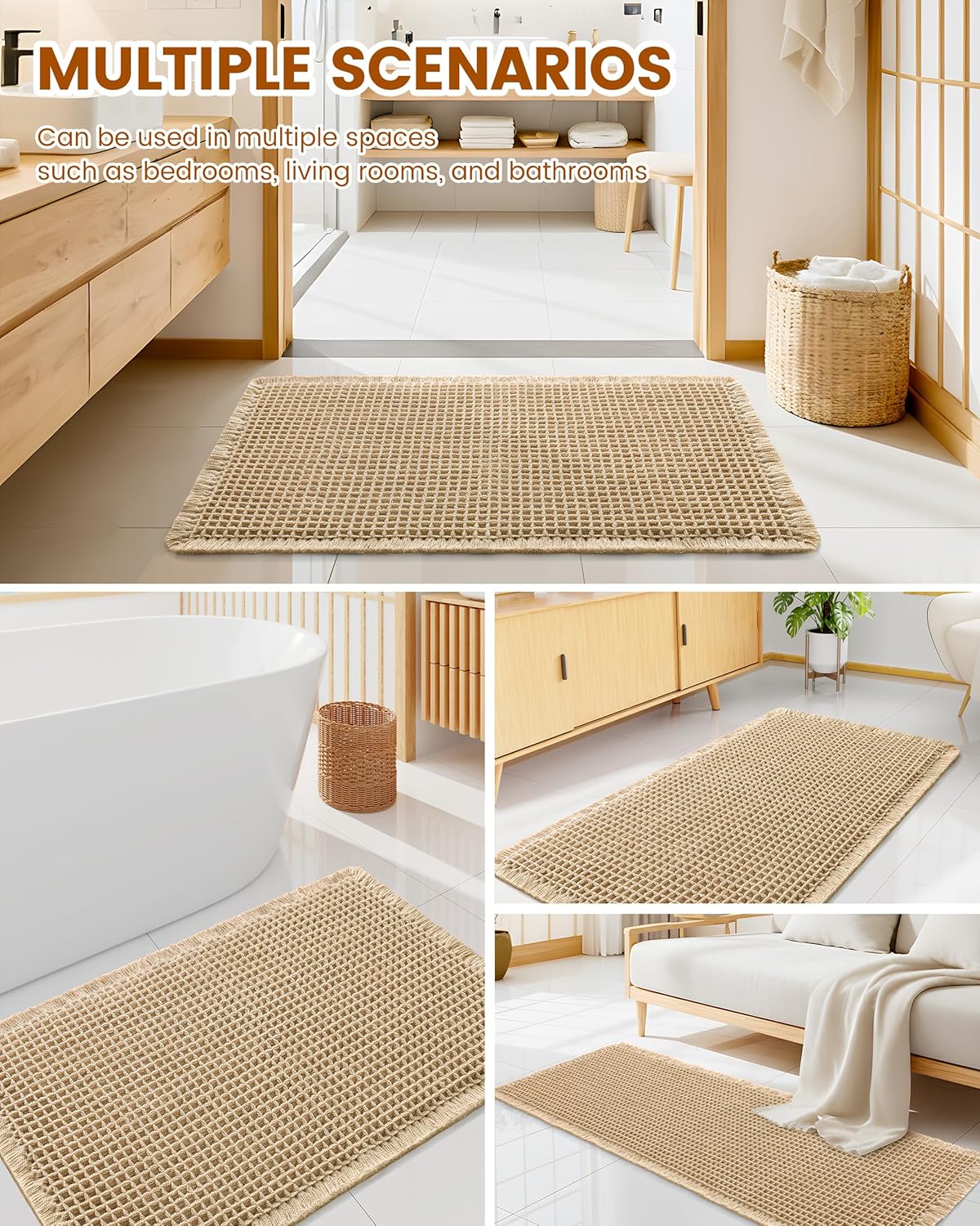 Smiry Waffle Bath Mat 30x20, Extra Soft Absorbent Bathroom Rugs, Non Slip Machine Washable Quick Dry Bath Rugs for Bathroom Floor, Tub, Shower, Home Decor Accessories, Brown
