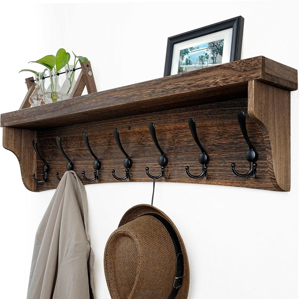 WEBI Rustic Coat Rack Wall Mount with Shelf,35" Long Wall Shelf with Hoo...