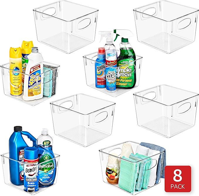 Sorbus 8 Pack Medium Clear Plastic Storage Bins, Refrigerator, Under Sink - Image 6