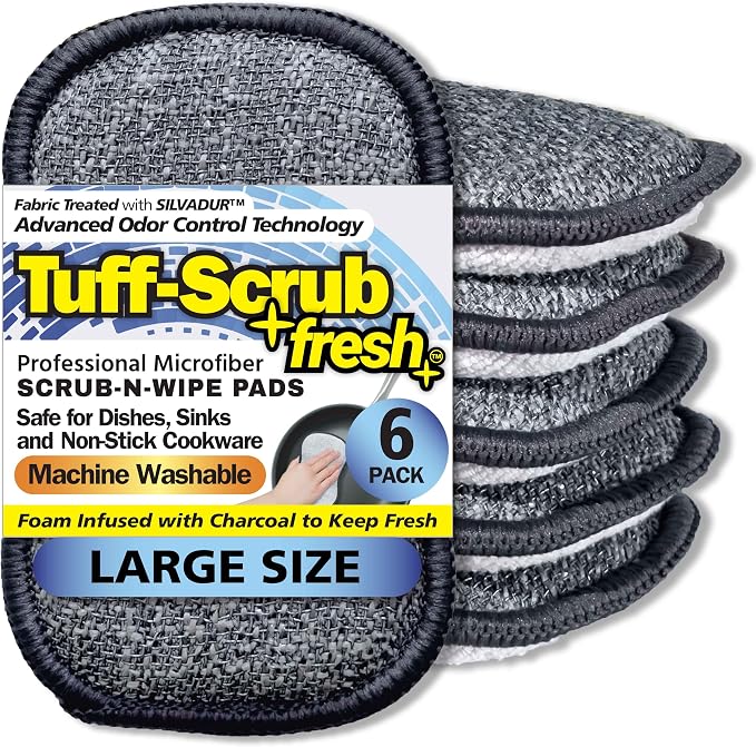 Fresh Scrub-N-Wipe Pad by Tuff-Scrub, Antimicrobial & Charcoal Foam by Tuff-Scrub