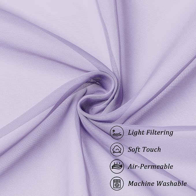 Chyhomenyc Lilac Sheer Curtains 96 inches Long 2 Panels, Light Filtering Soft - Image 5