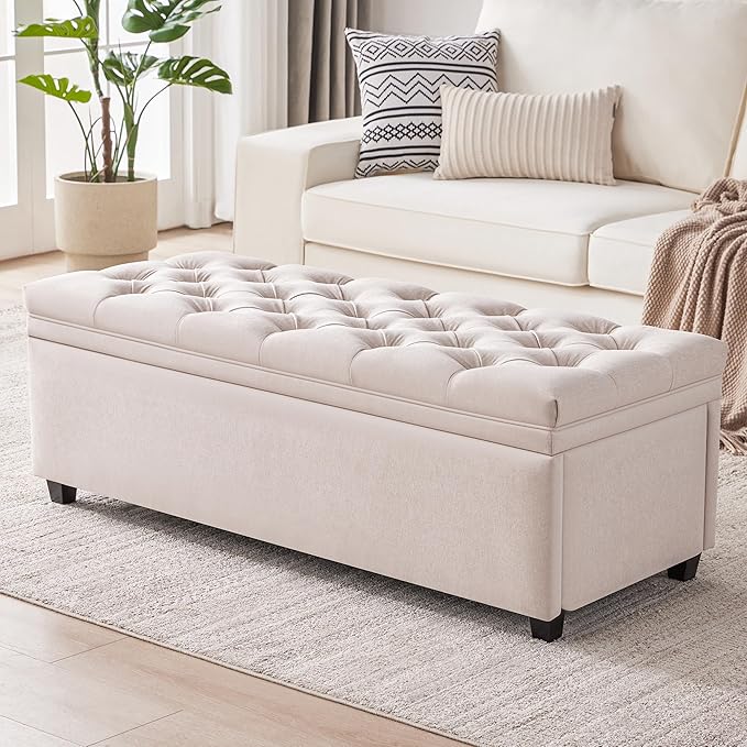 50" Storage Ottoman Bench, Tufted Ottoman