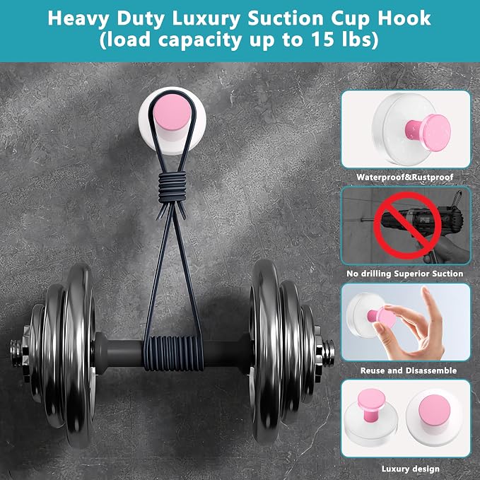 Suction Cup Hooks for Shower, Removable No Drill Towel Hooks, Upgraded 15 lbs - Image 6