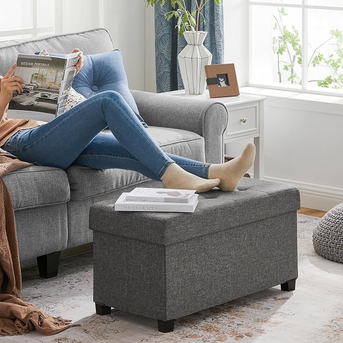 SONGMICS Storage Ottoman Bench, Foldable Foot Rest