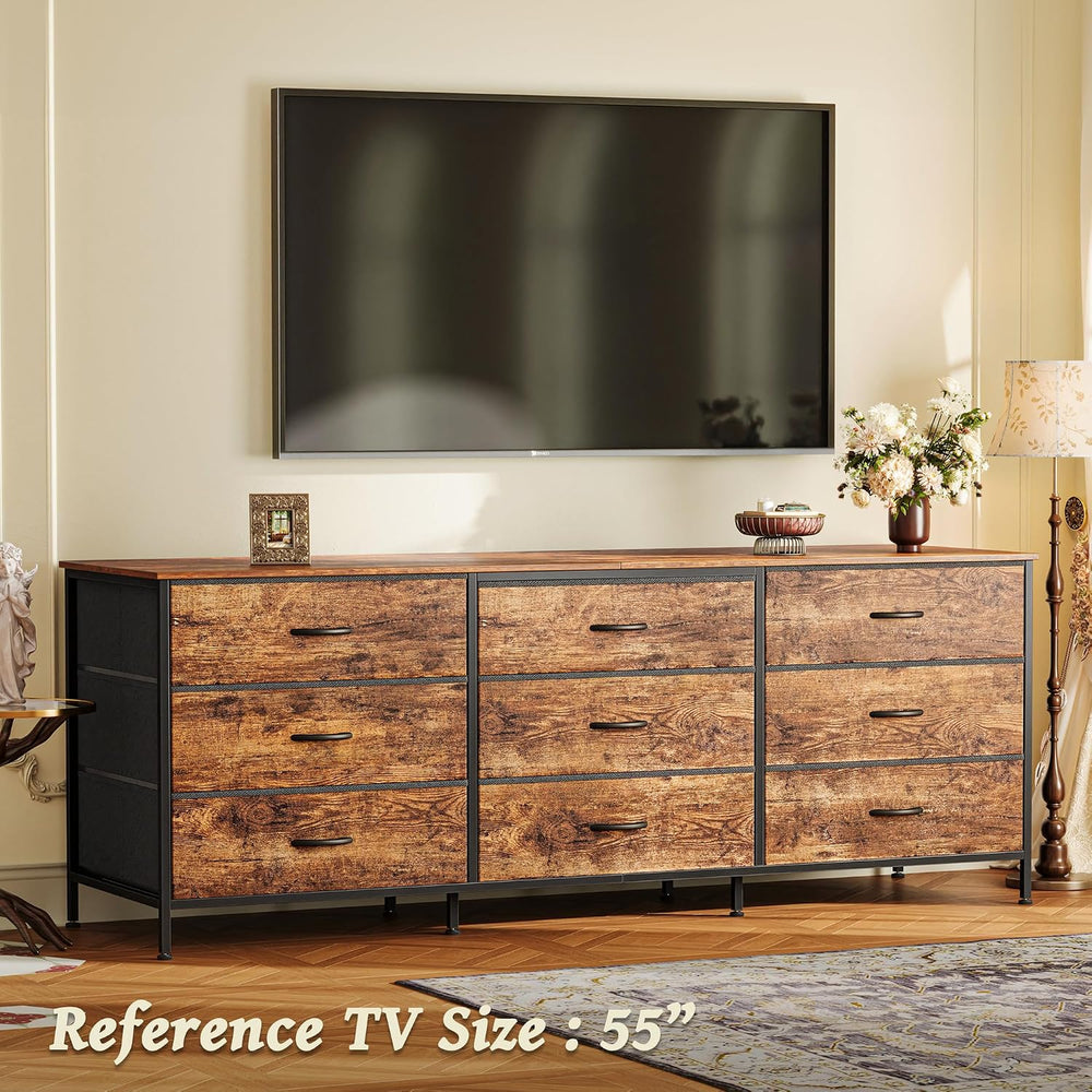 Huuger 63 Inch Dresser for Bedroom, Dresser for Closet with 9 Fabric Drawers,...