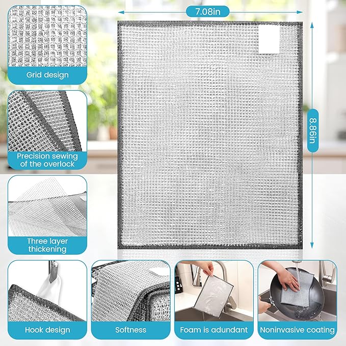 Forggon12 Pcs New Upgrade 3-Layer Metal Dish Cloth, No Scratches and No Odor - Image 2