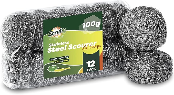 12 Pack Stainless Steel Scourers by Scrub It – Steel Wool Scrubber Pad Used by SCRUBIT