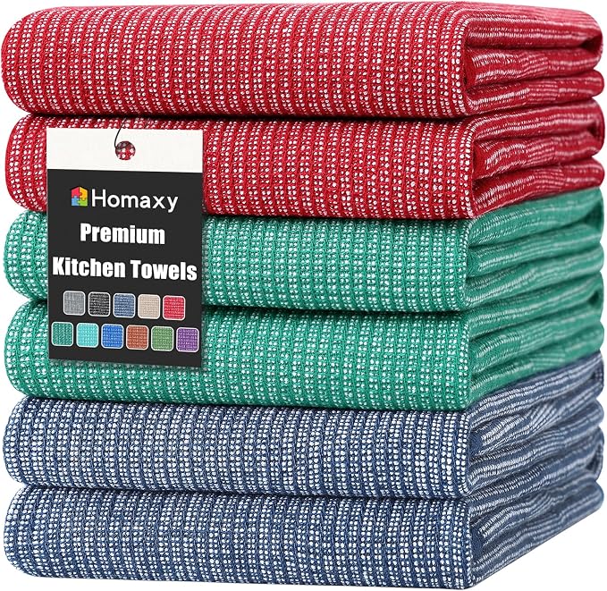 Homaxy Premium Kitchen Towels, Large Cotton Kitchen Hand Towels, Flat and Terry by Homaxy
