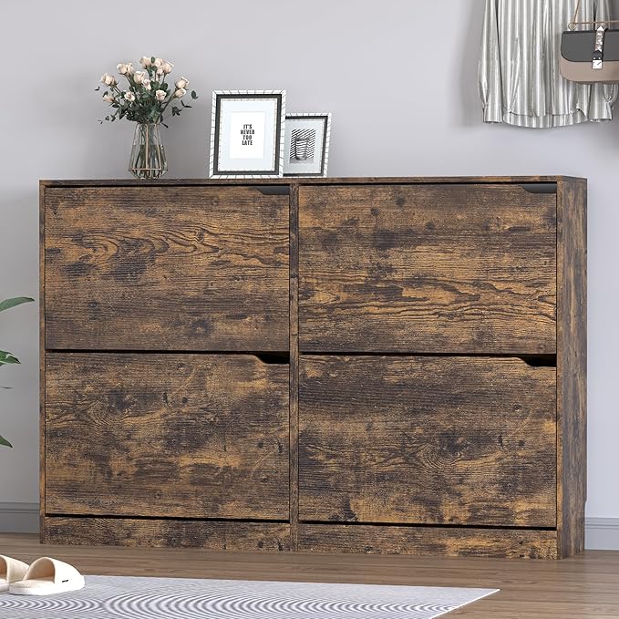 Shoe Cabinet with 4 Flip Drawers, Narrow Hidden Shoe Storage Cabinet, Slim