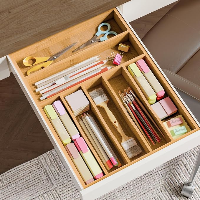 BAMEOS Bamboo Silverware Drawer Organizers, 11.9 inch Utensil Drawer Organizer - Image 9