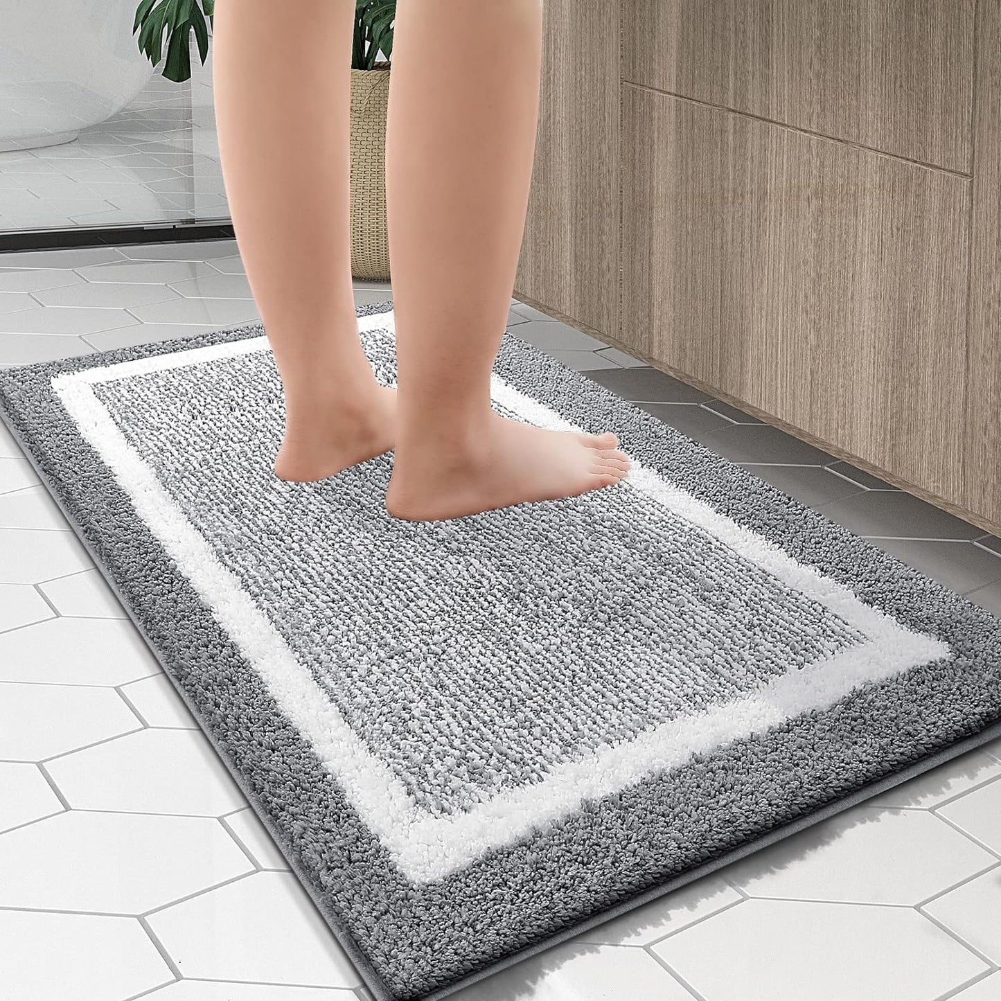 OLANLY Small Bathroom Rugs 24x16, Extra Soft and Absorbent Microfiber Bath Rugs, Non-Slip, Machine Washable, Quick Dry Shaggy Bath Carpet, Bath Mats for Bathroom Floor, Tub, Shower, Grey