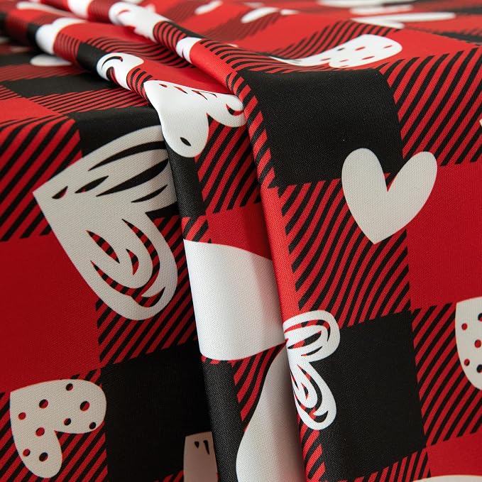 Red Waterproof Plaid Valentines’ Day Tablecloth Fabric - Image 7