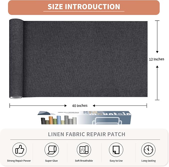 Fine Linen Fabric Patches, Self-Adhesive, Extra Large 12x40 inch, - Image 2