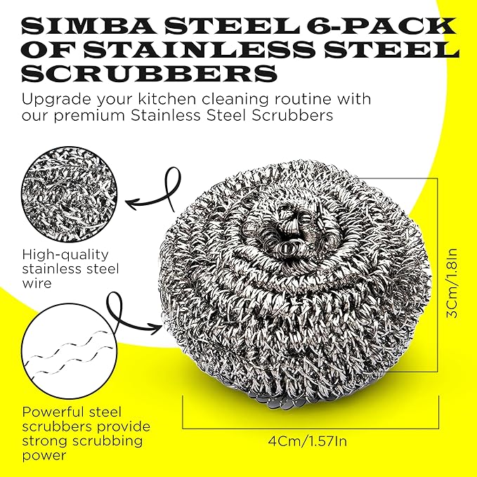 6 Pcs Simba Stainless Steel Wool Scrubber Pads - Image 2